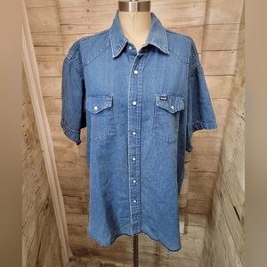 Wrangler Blue Denim Pearl Snap Button-Down Shirt